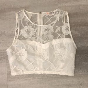 White lace floral crop top